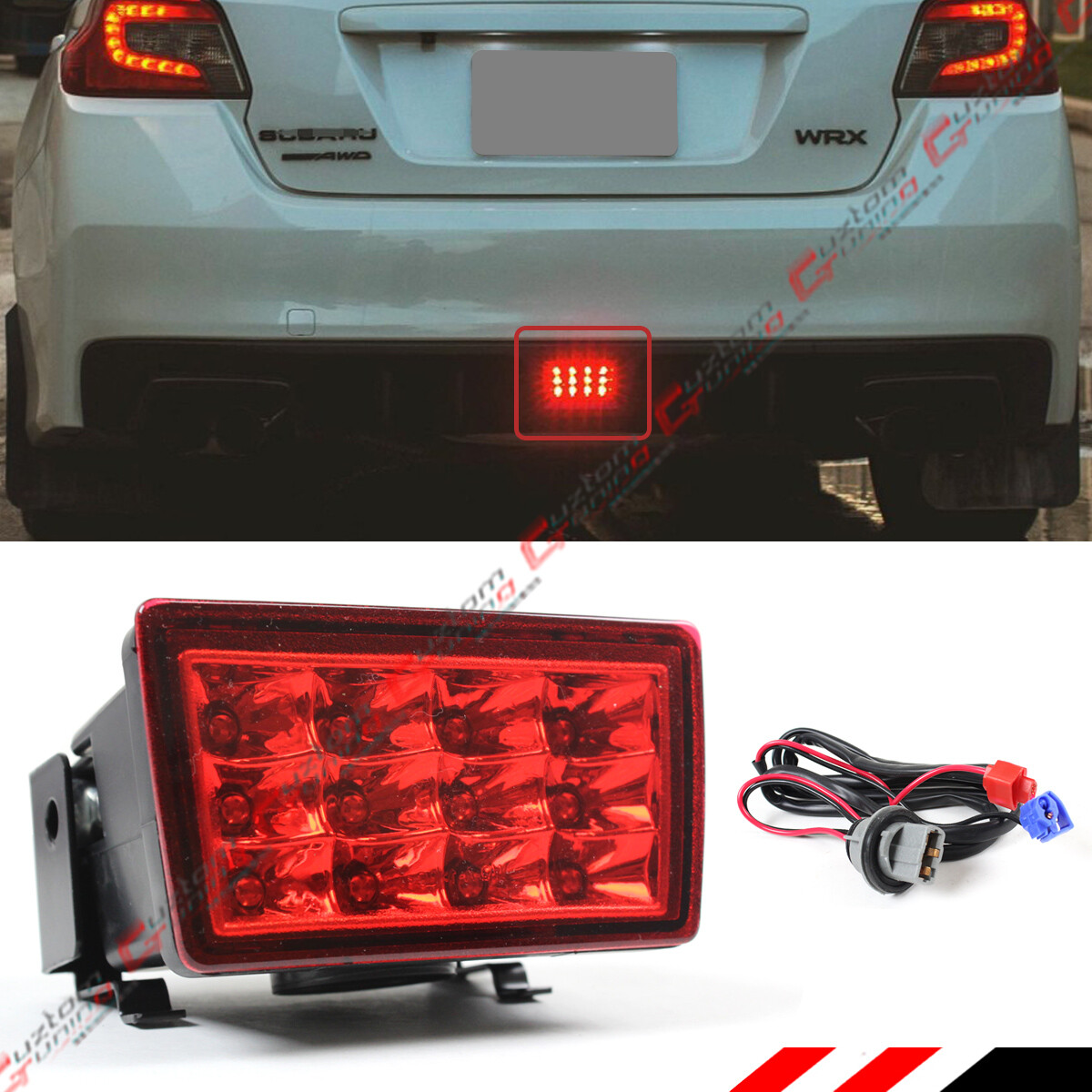 FOR 11-17 SUBARU WRX STi RED REAR BUMPER LED BRAKE LAMP W/ BRACKET