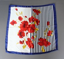 Blue Red White floral scarf Satin silky square neck hair headband kerchief