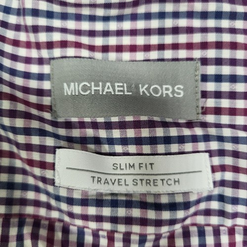 Michael Kors Herren Große 16 32/33 Rot Slim Fit Travel Stretch Langarm Hemd - Bild 2 von 9