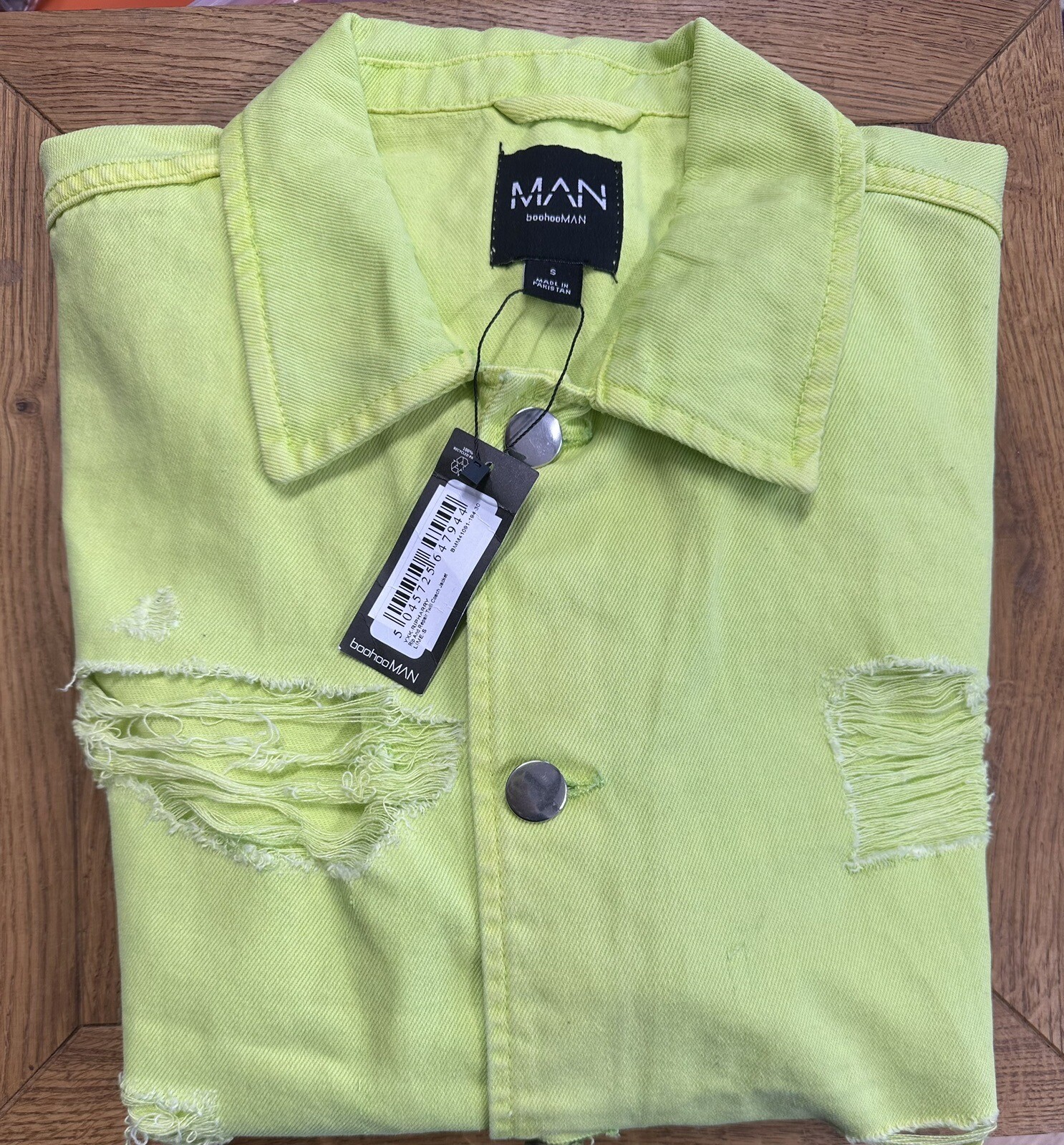 BNWT Mens Boohoo RIP AND REPAIR TWILL COACH JACKET In Lime Size S Oversize