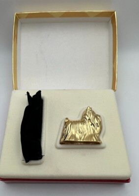 NIB Estee Lauder YORKIE Dog Gold Metal Compact Perfume Black