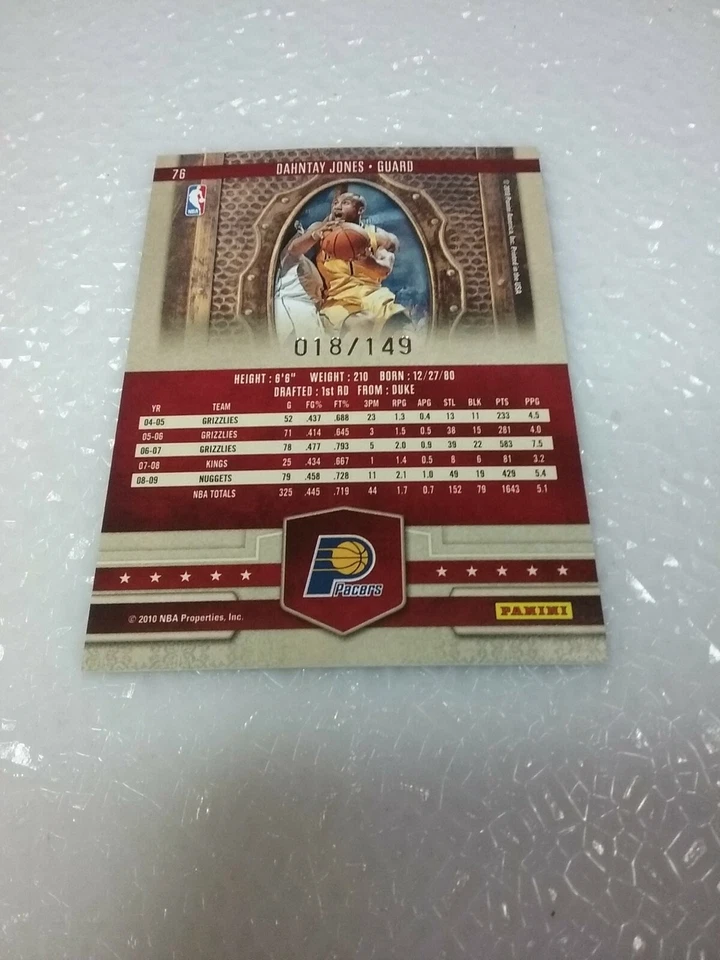 Dauntay Jones Pacers 2010 Panini Court Kings #76 18/149 - Image 3 of 4
