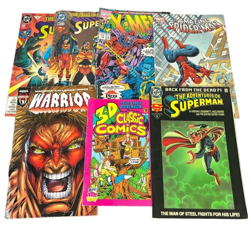 Lot (7) Vintage Marvel DC Comic Books Spiderman Superman Warrior Classic Retro