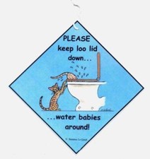 BENGAL CAT PLEASE KEEP LOO LID DOWN TOILET LAMINATED SIGN BY SUZANNE LE GOOD