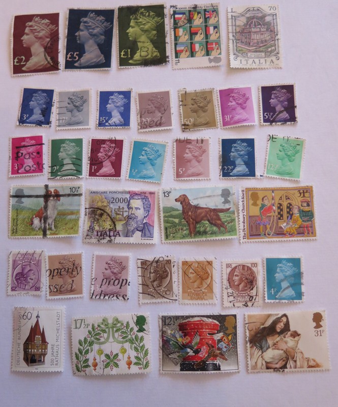Europe used postage stamps, lot, 130 stamps UK, Germany, Italy, USSR, Austria