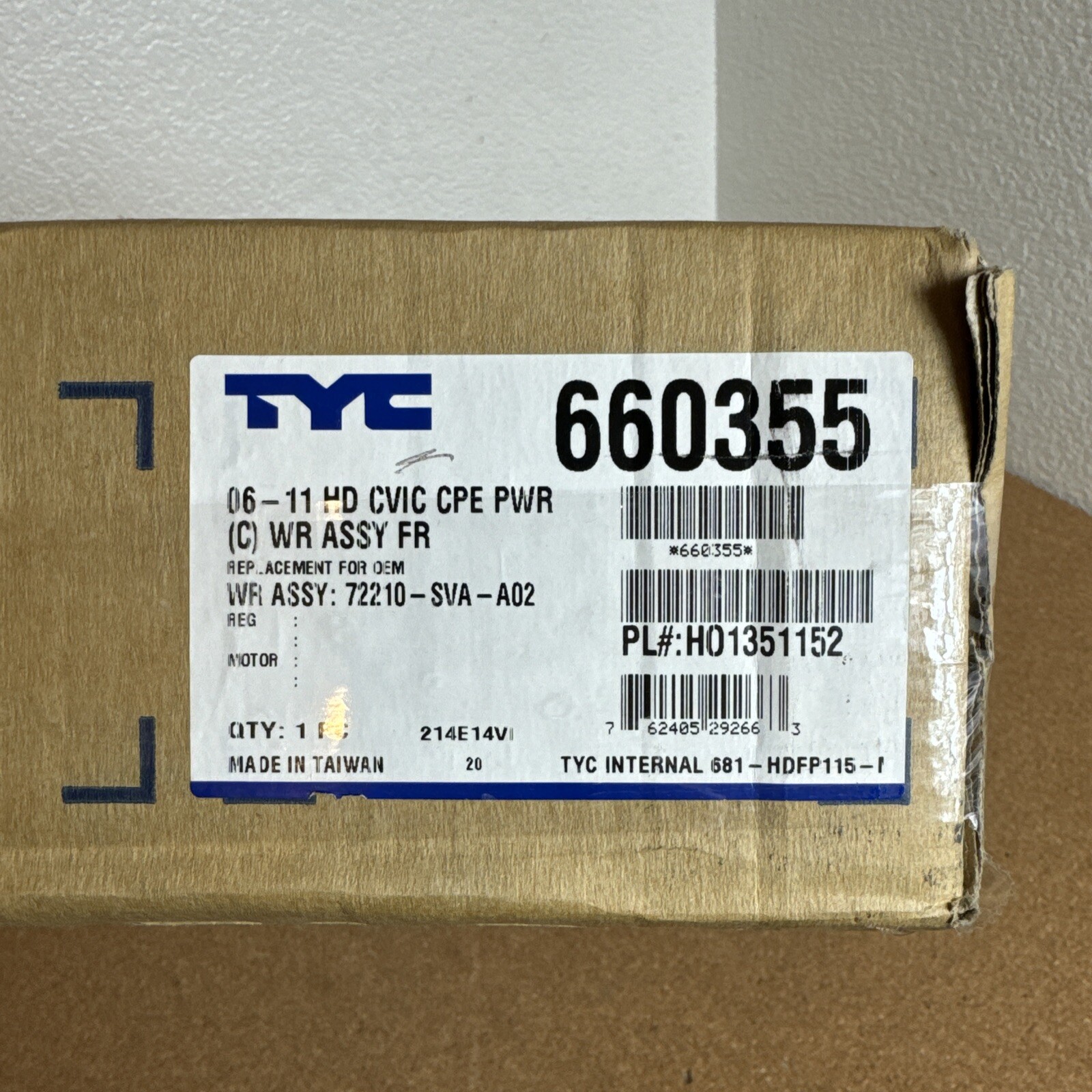 Power Window Motor and Regulator Assembly TYC 660355 fits 06-11 Honda ...