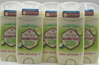 5PK Old Spice Gentle Mans Total Body Deodorant ~ 3 OZ EACH ~ Cucumber & Avocado