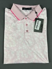 G/Fore G4 Golf Shirt Polo Sleeve Logo Floral Print Medium Pink NWT MSRP 120