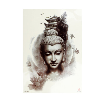 2 x Schwarzes Buddhakopf XL Tattoo - Body Temporary Tattoo - TH365 (2)