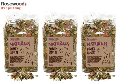 3 X 150G ROSEWOOD SUMMER HARVEST SMALL ANIMAL RABBIT GUINEA PIG TREAT MIX FOOD