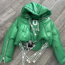 Khrisjoy Crop Logo Puffer In Pink NWT Size 00 Small Sold Out Style!