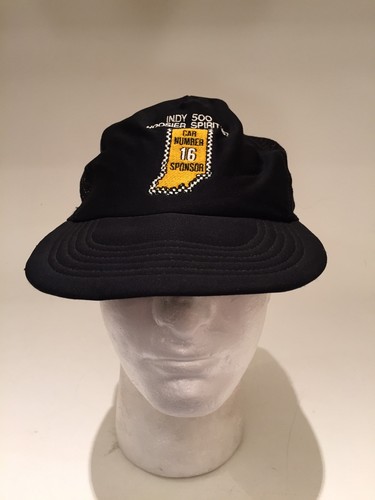 Vintage 1987 Indy 500 Hoosier Spirit Black Trucker SnapBack Hat Cap.