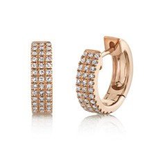 14K Rose Gold Pave Diamond Huggie Earrings Round Cut Natural 0.21 CT