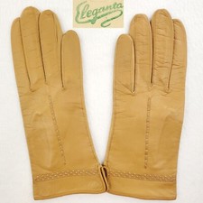 Eleganta Vintage 1960s German Leather Gloves Tan Brown Women's 7 1/4