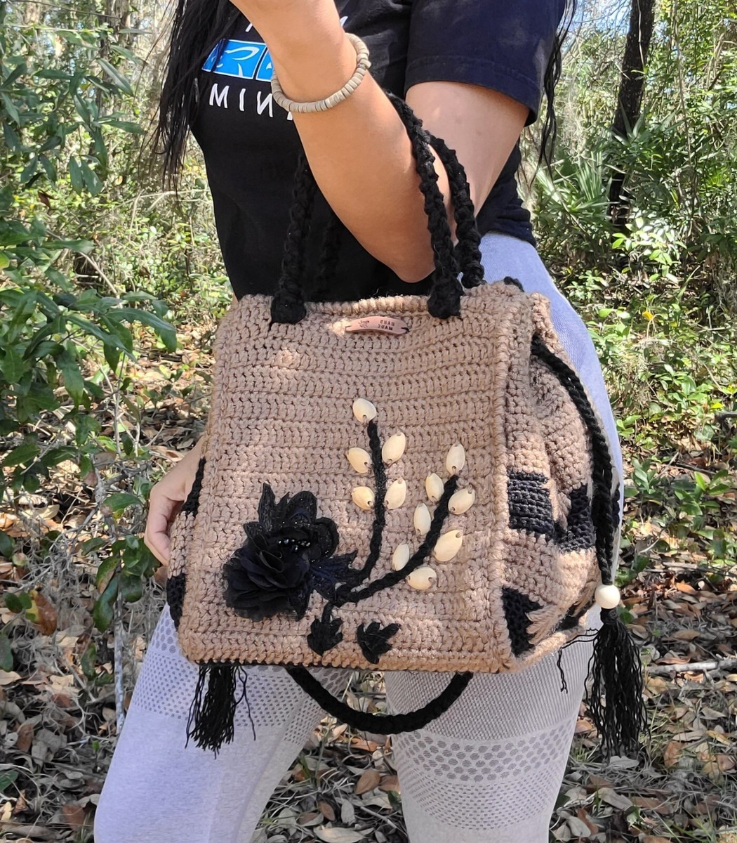Ecote crochet Black and Cream Patterned Women\'s Bag Bohemian Style Black And Beige Crochet Shoulder Bag on Luulla main image 4