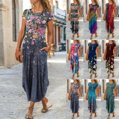 Womens Summer Boho Beach Maxi Shirts Dresses Casual Holiday Long