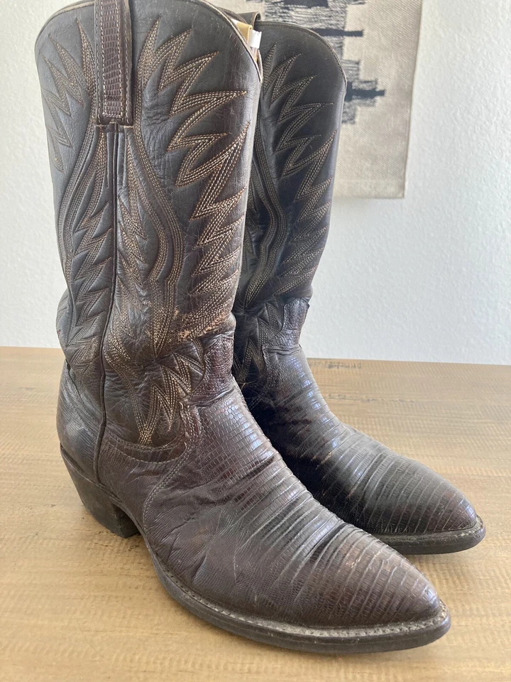 Botas vaqueras vintage Dan Post Teju piel de lagarto marrón - talla 10D para hombre Foto 2 de 4