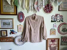 60's VTG Rose Brand made in China beige embroidered snap front mandarin collar b