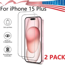 2 Pack For Apple iPhone 15 Plus Tempered Glass Screen Protector Glass Film Cover