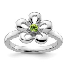 925 Sterling Silver Stackable Expressions Polished Peridot Flower Ring Size 9