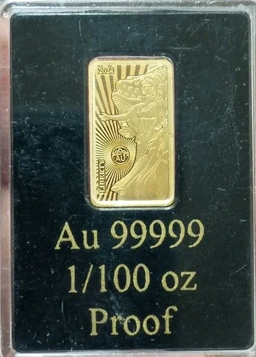 $10 Solomon Islands 1/100 oz .99999 Gold Bar Liberty - Worlds Purest. In Capsule
