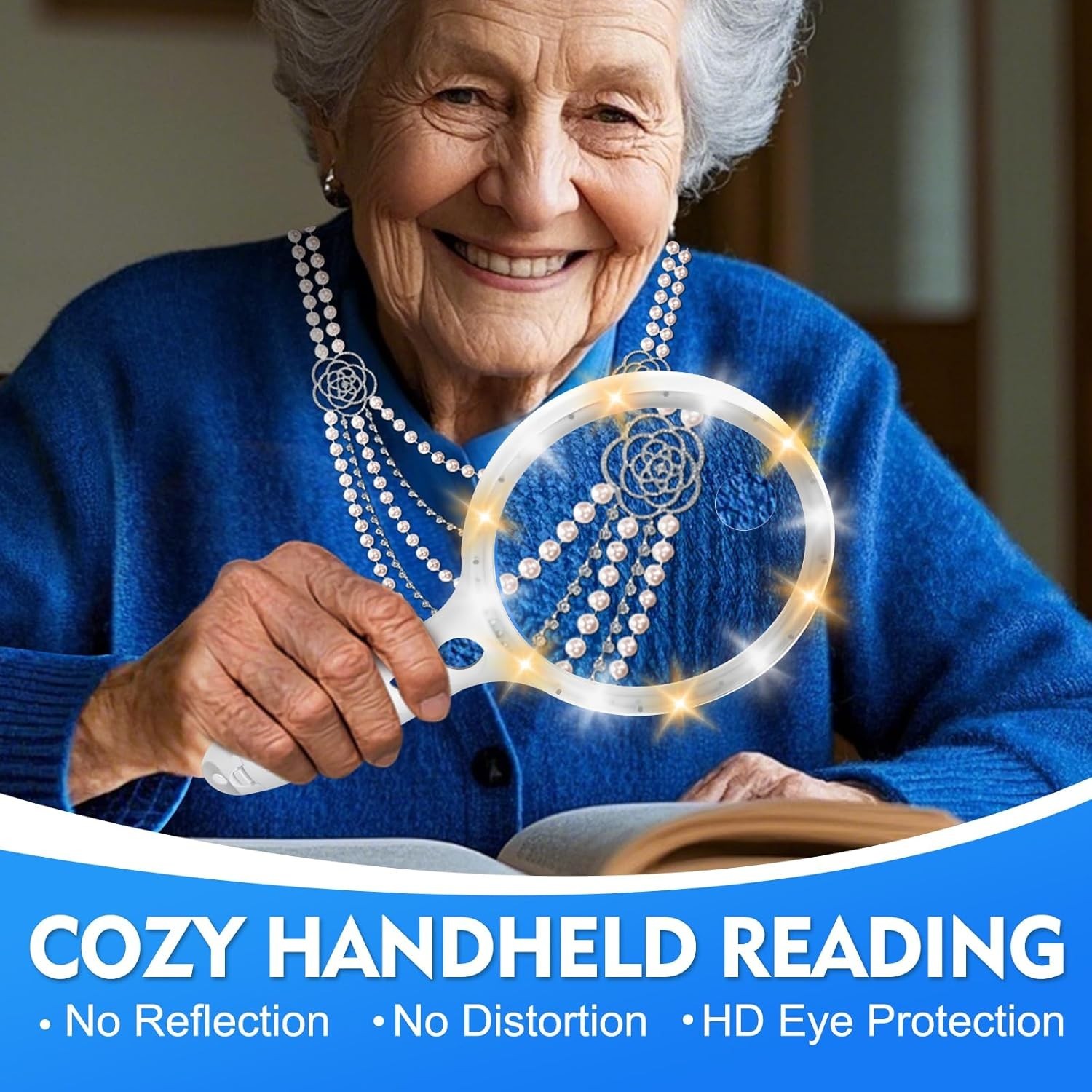 Large Magnifying Glass with Lights,10X 25X 45X 60X Handheld Lighted Magnifier, 5