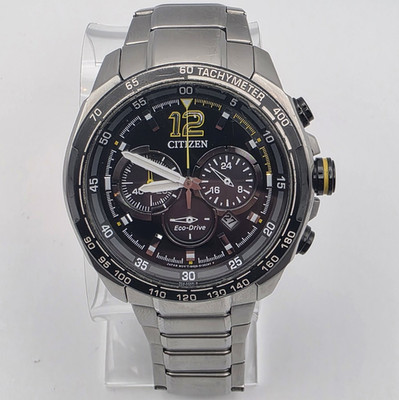 Citizen Eco-Drive Chronograph B620-S097169 Black & Yellow Tachymeter Watch 45mm