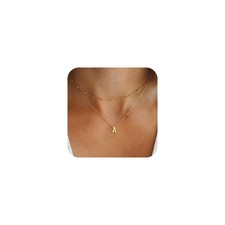 Initial Necklace for Women, 18K Gold Plated Letter Tiny A Layered Initial Pendan