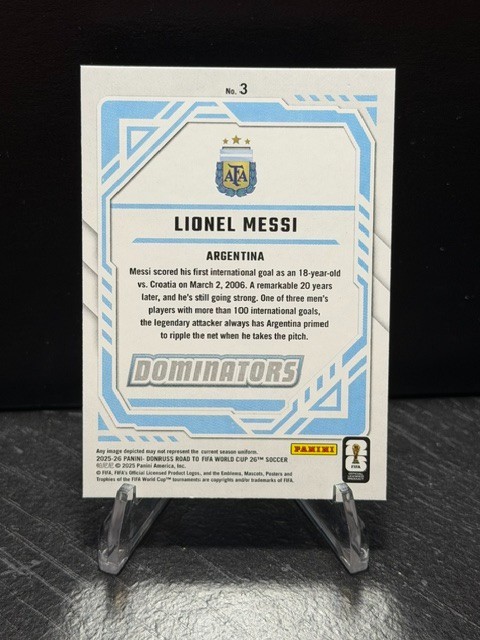 2025-26 Donruss Road to FIFA World Cup Lionel Messi Red Dominators Argentina #3 view 2