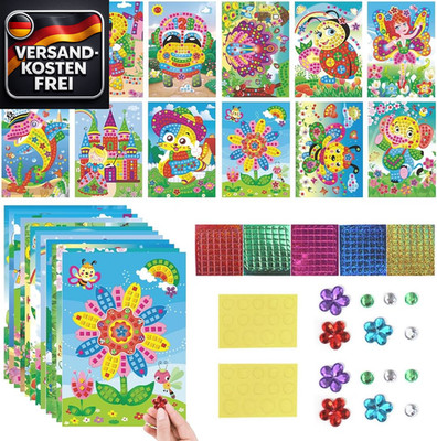 Kinder Mosaik Bastelset mit 12 selbstklebenden Stickern für kreative DIY Bilder