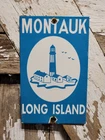 VINTAGE MONTAUK PORCELAIN SIGN OLD LONG ISLAND NEW YORK BEACH LIGHTHOUSE CLUB