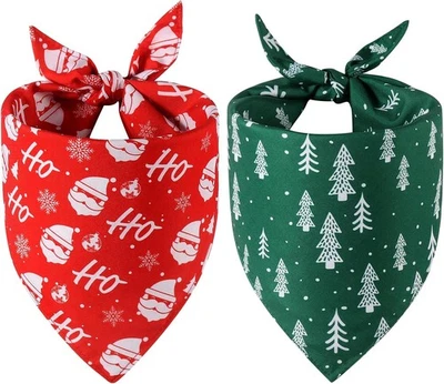 Doncida Christmas Dog Bandanas 2 Pack, Reversible Triangle Santa Claus and Chris