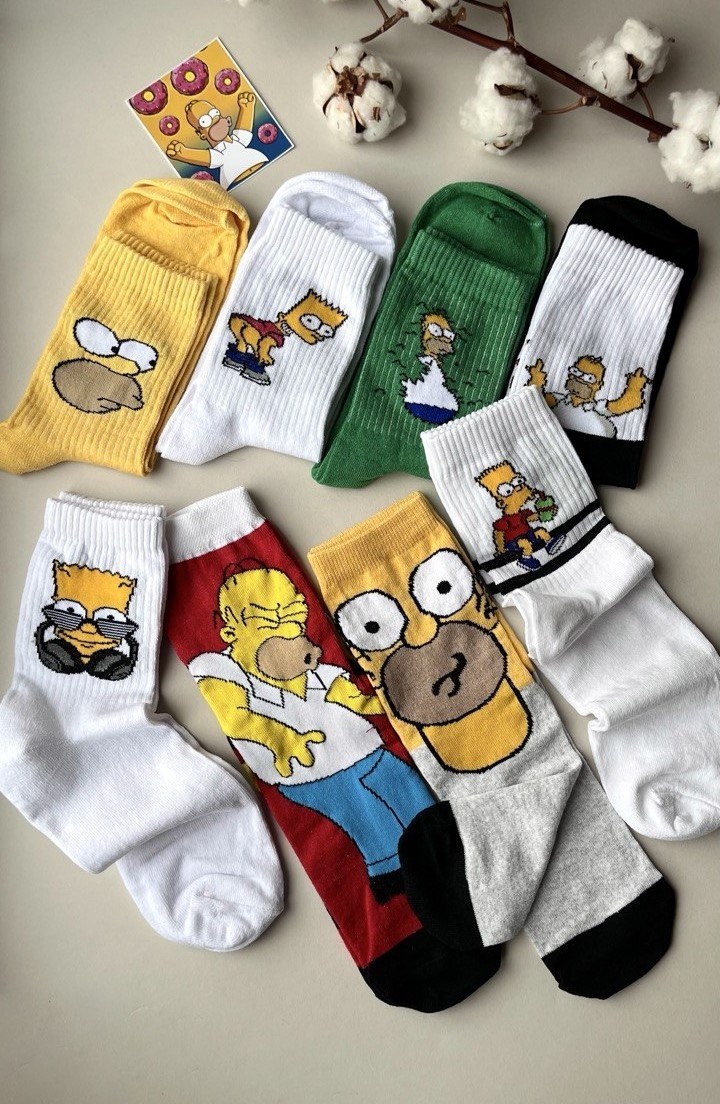Conjunto de regalo de calcetines de Los Simpson, divertidos calcetines de dibujos animados, calcetines de algodón regalo para ella él