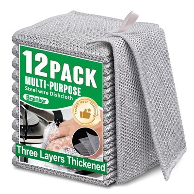 12pcs Non Scratch Wire Dishcloth Multipurpose 12 Pcs - 3Layer, Silver 
