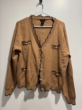 NICE Adrienne Vittadini XL Brown Ruffled Cardigan w/ Pearl Buttons