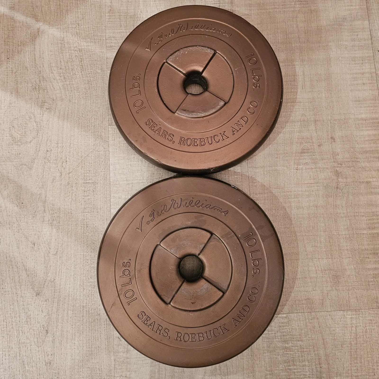 Vintage TED WILLIAMS SEARS 10lb Weight Plates 20lbs Total Set Of 2 1970s READ⬇
