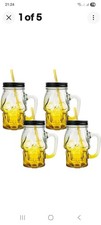 4 X Original Mason Drinking Jars With Straw & Lid 450ml Jam Jar Cocktail Glass
