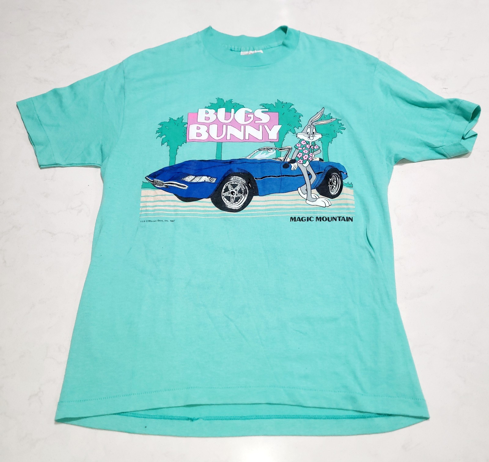 Vintage 1987 Bugs Bunny Miami Vice Looney Tunes Tee Made in USA L Teejays Tag