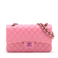 Chanel Matelasse 25 Lambskin Double Flap Double Chain Bag Pink Rainbow Metal Fit