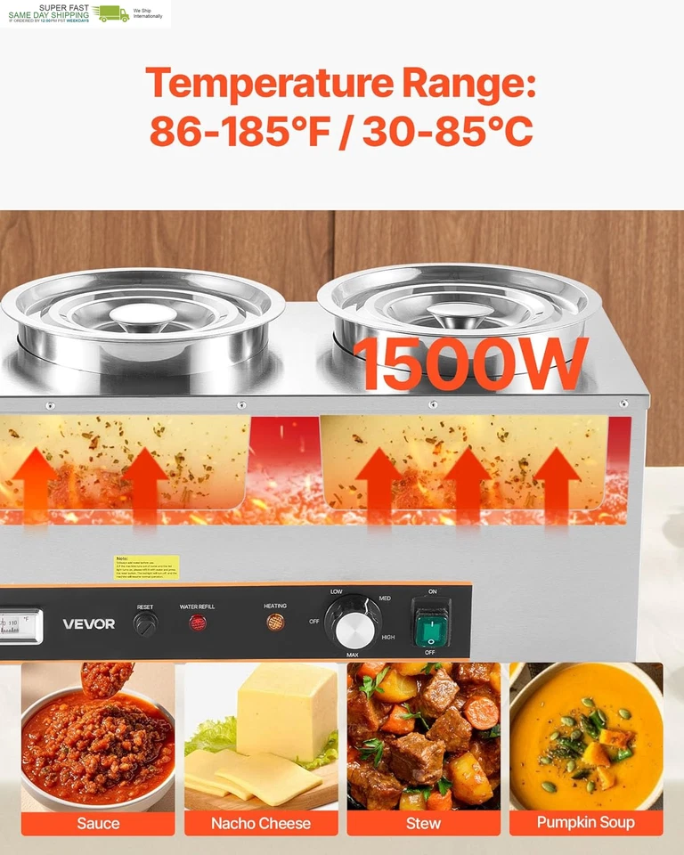 Olla redonda de acero inoxidable con temperatura ajustable 86~185°F, baño comercial 1500W Foto 3 de 4