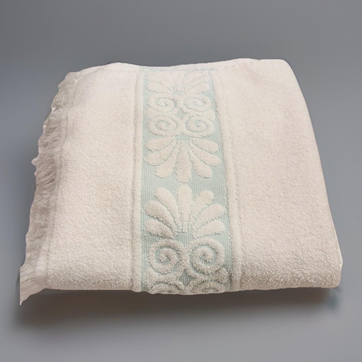 Vtg Cannon Monticello Santa Cruz Bath Towel Sculpted Fringe Mint Green