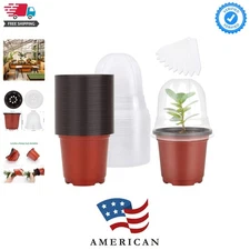 Plant Nursery Pots with Humidity Dome 4" Soft Transparent Plastic Gardening P...