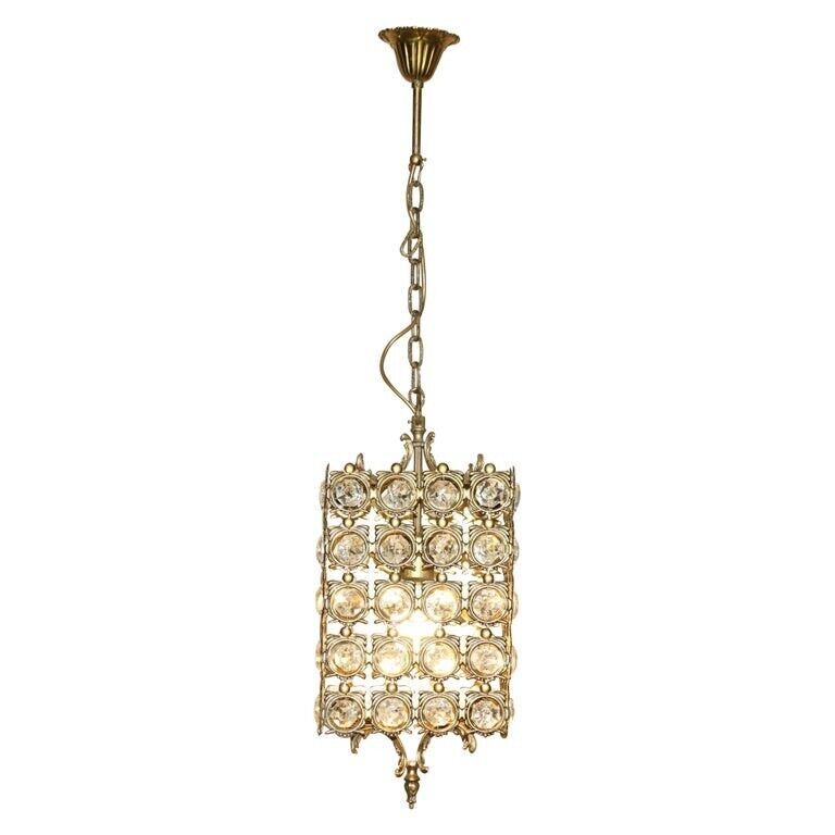 Image of Antique Style Brass   Glass Crystal Cut Hanging Pendent Lantern Ceiling Light