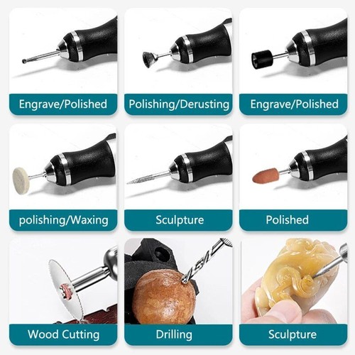 Woodworking Engraving Pen-USB Cordless Rotary Tool Kit Jewelry Metal Glass Drill - Picture 5 of 12