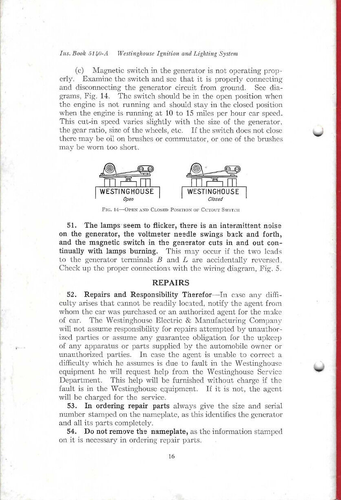 VTG 1915 WESTINGHOUSE AUTOMOBILE IGNITION AND LIGHTING SYSTEM INSTRUCTION BOOK! - Picture 10 of 10