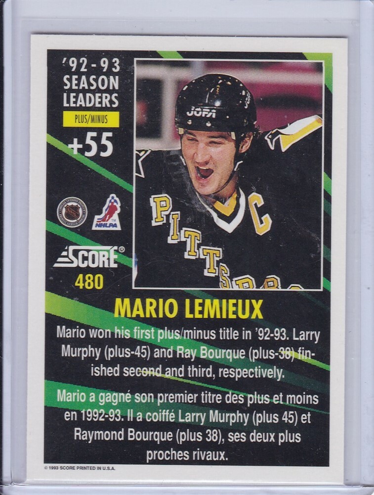 Mario Lemieux Plus/Minus Leader 1993 Score Canadian Hockey Card