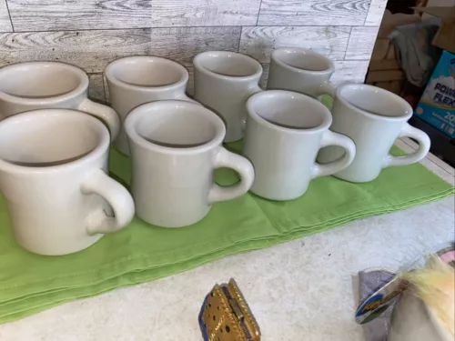 Vintage Lot Of  8 Refine China Heavy Restaurant Ware Coffee Mugs