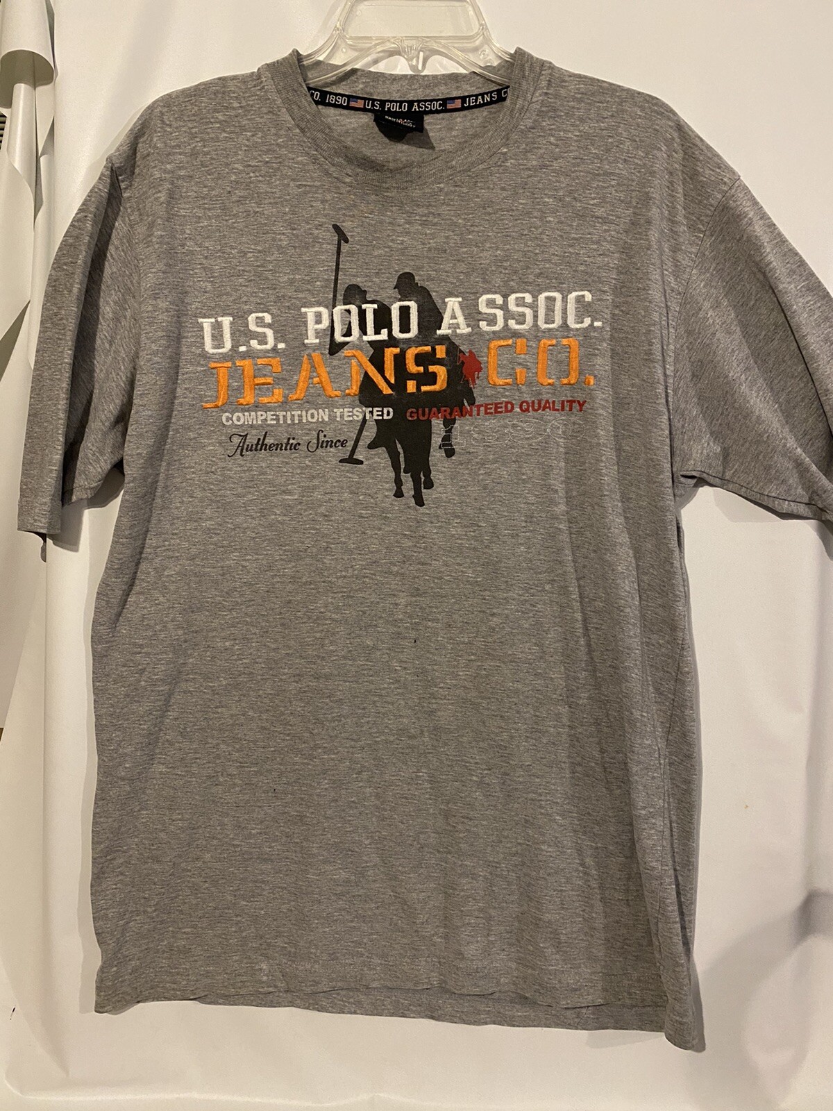 Polo vintage USA Assoc. Jeans Co. Pony Rider T Shirt Manica Corta Grigio Uomo XL