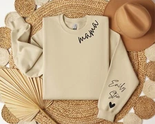 Personalized Mama Sweatshirt Custom Mom Mother Kids Names on Sleeve Mothers Gift