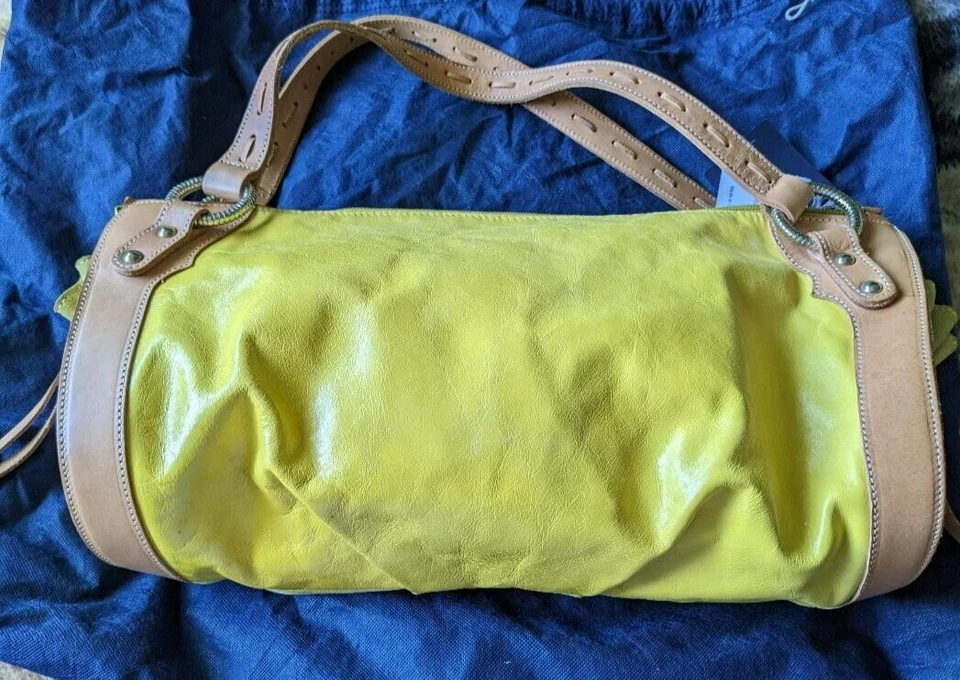 Bolso de Mano Arcadia de Lona Cuero y Gamuza Amarillo Hecho en Italia Foto 2 de 4